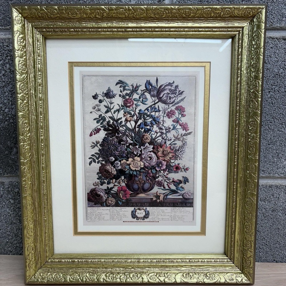 Vintage Robert Furber Twelve Months of Flowers Print May Framed 12x14"